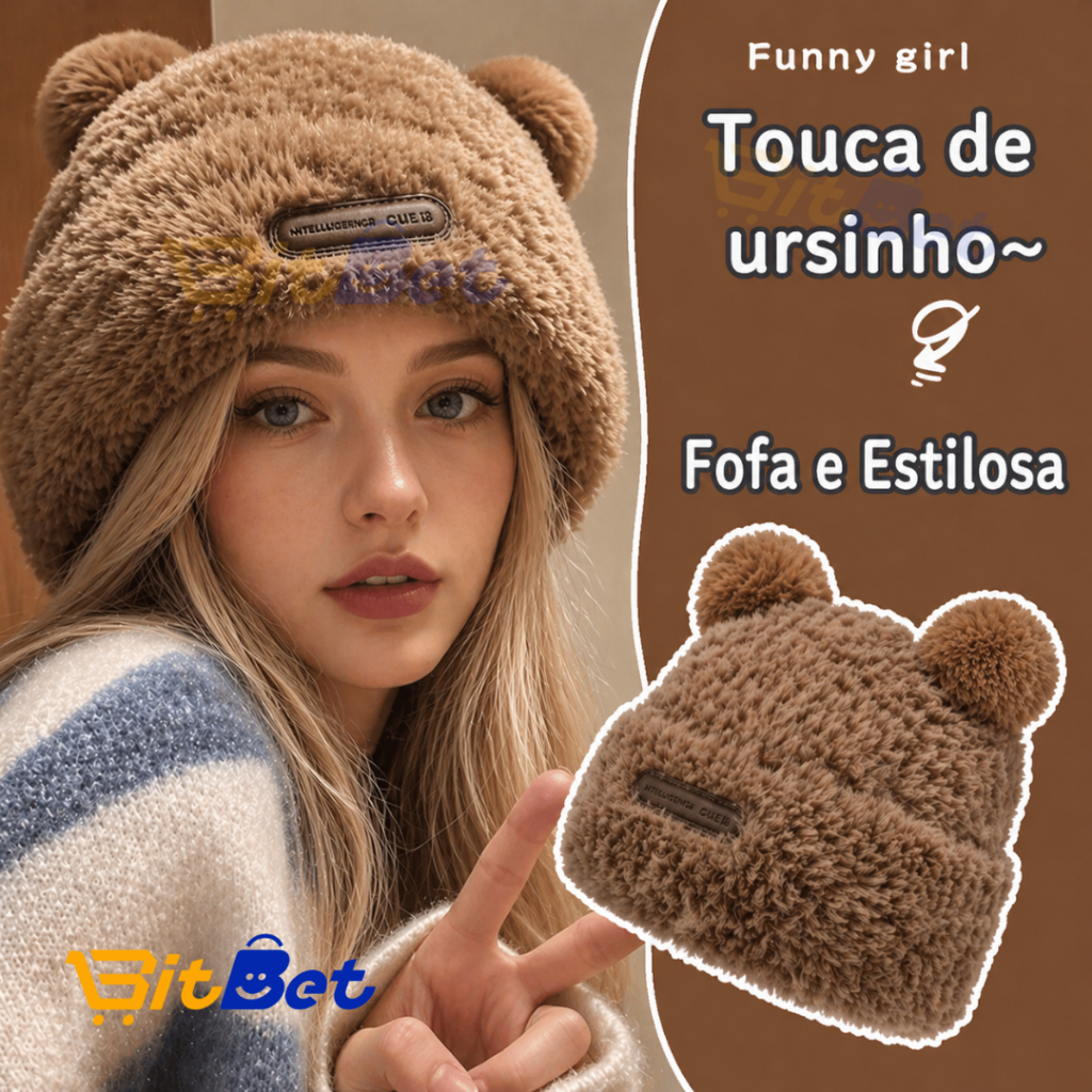 Touca de Inverno Peluciada com Orelhinhas | Quente, Fofa e Estilosa INVERNO-09