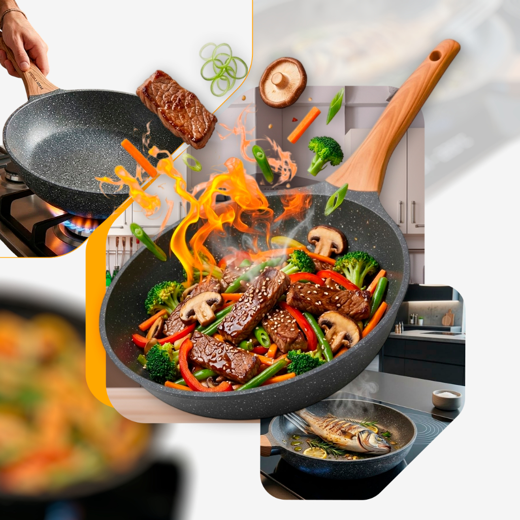 Frigideira Cerâmica Antiaderente 24cm Grande A Gás Indução Cooktop Elétrico Frita Sem Óleo Não Gruda