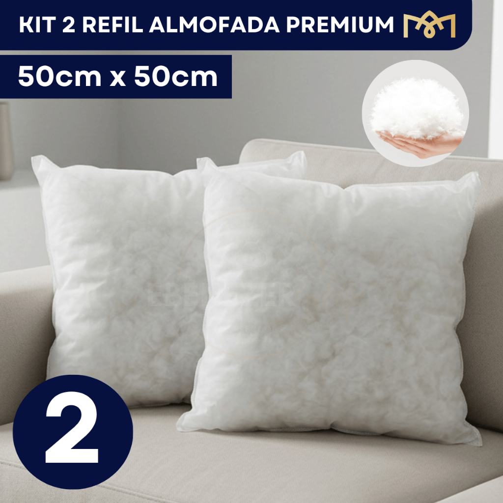 Kit 2 Enchimento de Almofada 50x50 Fibra Siliconada Ideal Sala Quarto Cheia Macia Antiácaro Antimofo