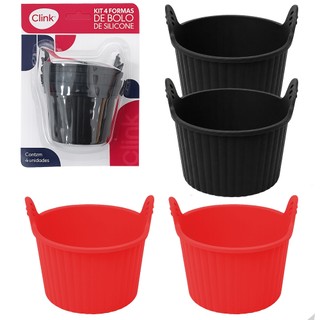 FORMA DE SILICONE REDONDA COM ALCA PARA BOLO CUPCAKE COM 4 PECAS