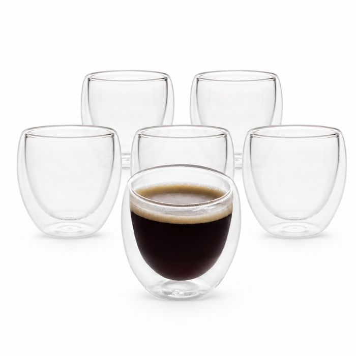 Kit 6 Copos Café Parede Dupla Vidro Borossilicato 90ml Xícara Espresso Chá