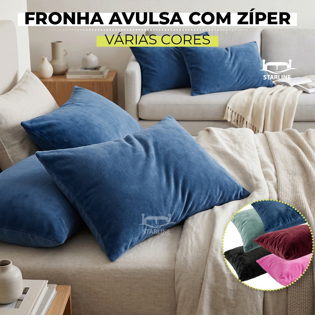 Fronha Avulsa com Zíper Invisível em Plush Flannel 50x70cm - Várias Cores