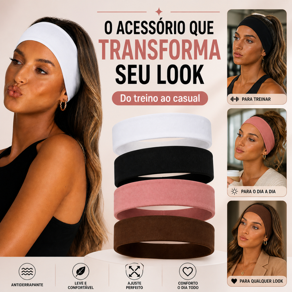 Kit Faixas de Cabelo Larga Feminina Estilo e Praticidade no Dia a Dia Ideal para Academia e Dia a Dia