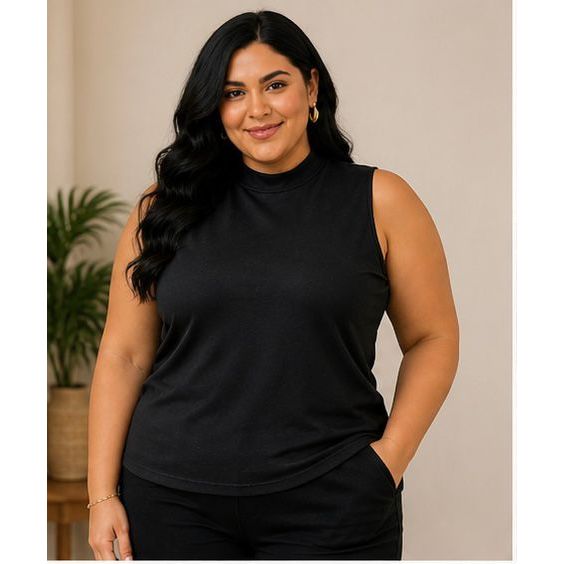 Blusa Gola Alta sem manga Plus Size Confortável
