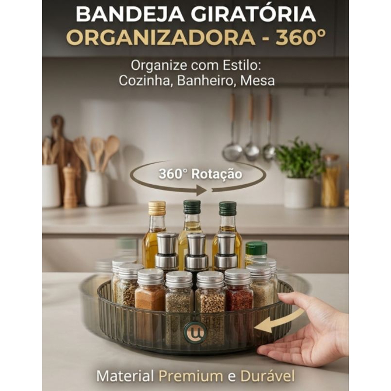 Organizador Giratório Premium 360° - Suporte para Maquiagem, Skincare e Temperos - Design Sofisticado