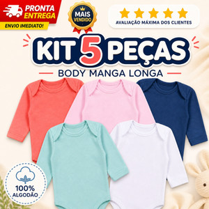 Kit 5 Unidades Body Manga Longa Bebê Infantil