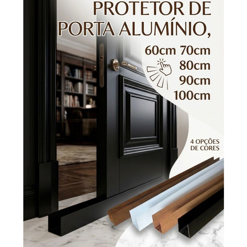 Protetor De Porta Saia Aluminio 90cm Vedação Anti Inchaço Veda Porta Rodapé Preto Branco Madeirado