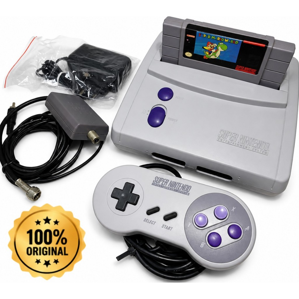 Super Nintendo Original Modelo Baby + 1 Controle Cabos SNES Clássico Console Video Game Completo + Jogo Cartucho A