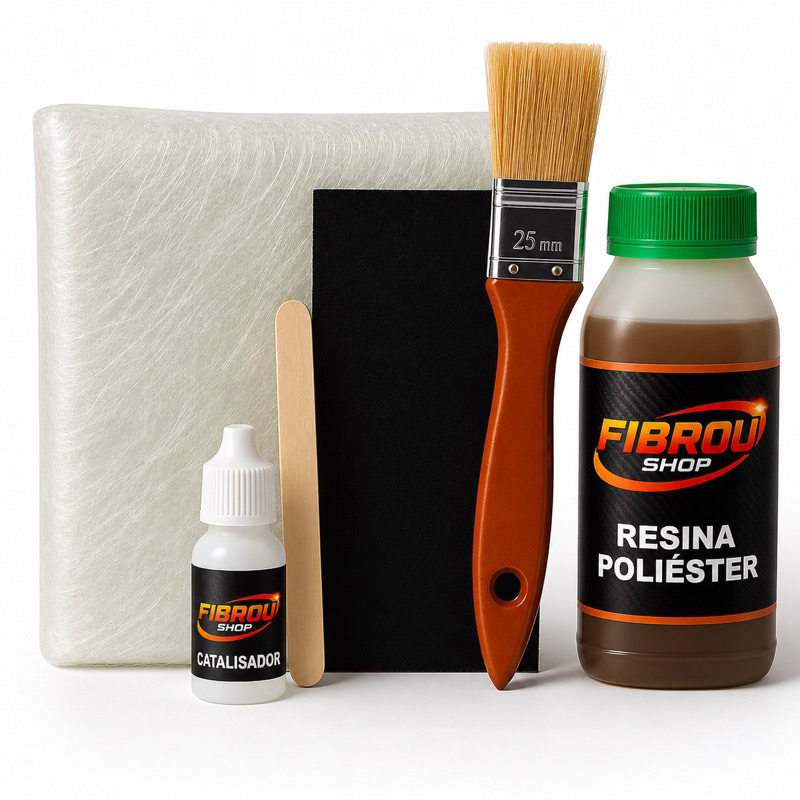 Kit Laminação Fibra de Vidro com Resina + Catalisador + Acessórios