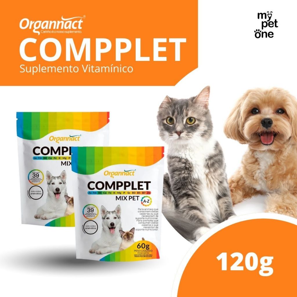 Kit com 2 Suplemento Compplet Mix Pet A-Z Organnact 60g Para Cães e Gatos