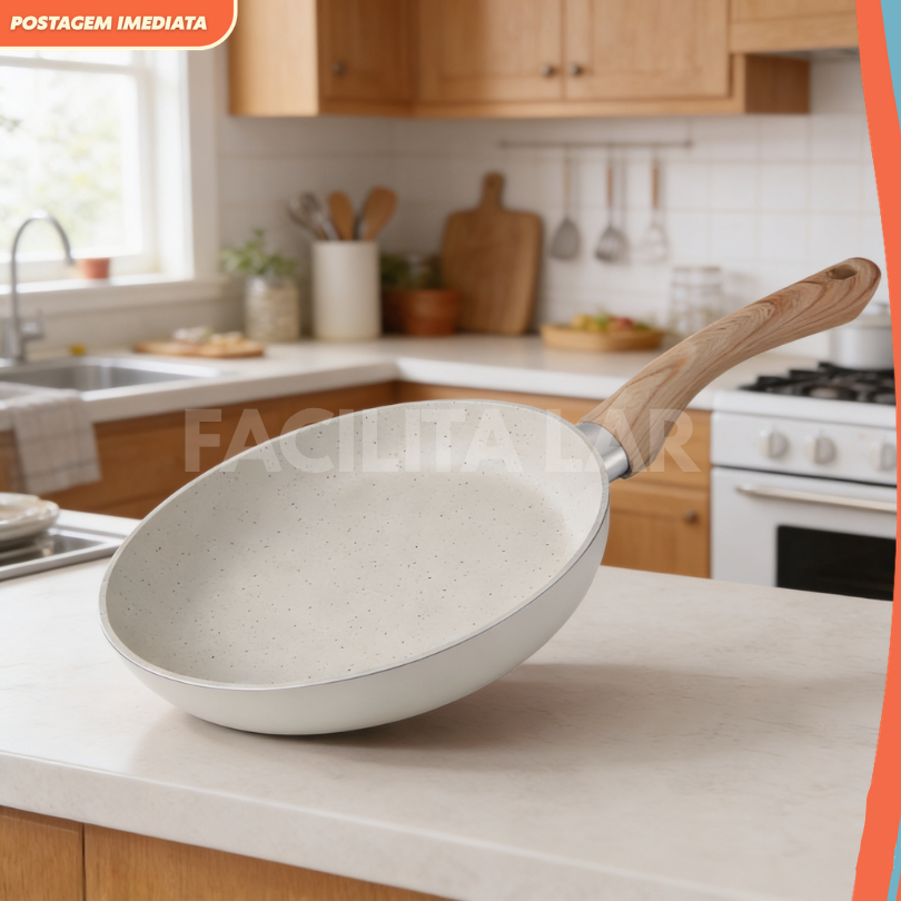 Frigideira Cerâmica Antiaderente Premium Indução Cabo Amadeirado Ergonômico Saudável Sem PFOA Original - Envio Imediato