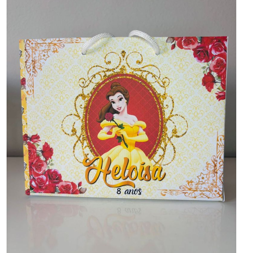 Sacolinhas personalizadas PEGUE E MONTE Princesa Bela-A Bela e a Fera Tamanho M lembrancinha aniversário infantil