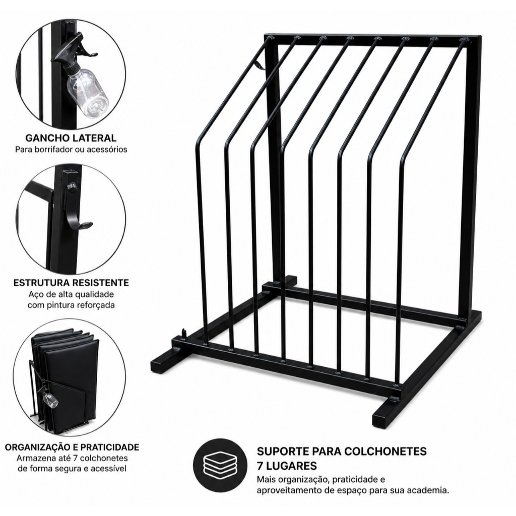 Suporte Para 7 Colchonetes Profissional Academia Vertical