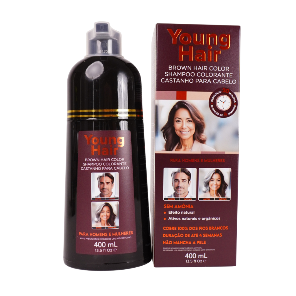 Shampoo Tonalizante Castanho YoungHair Para Grisalhos Sem Amônia 400ml