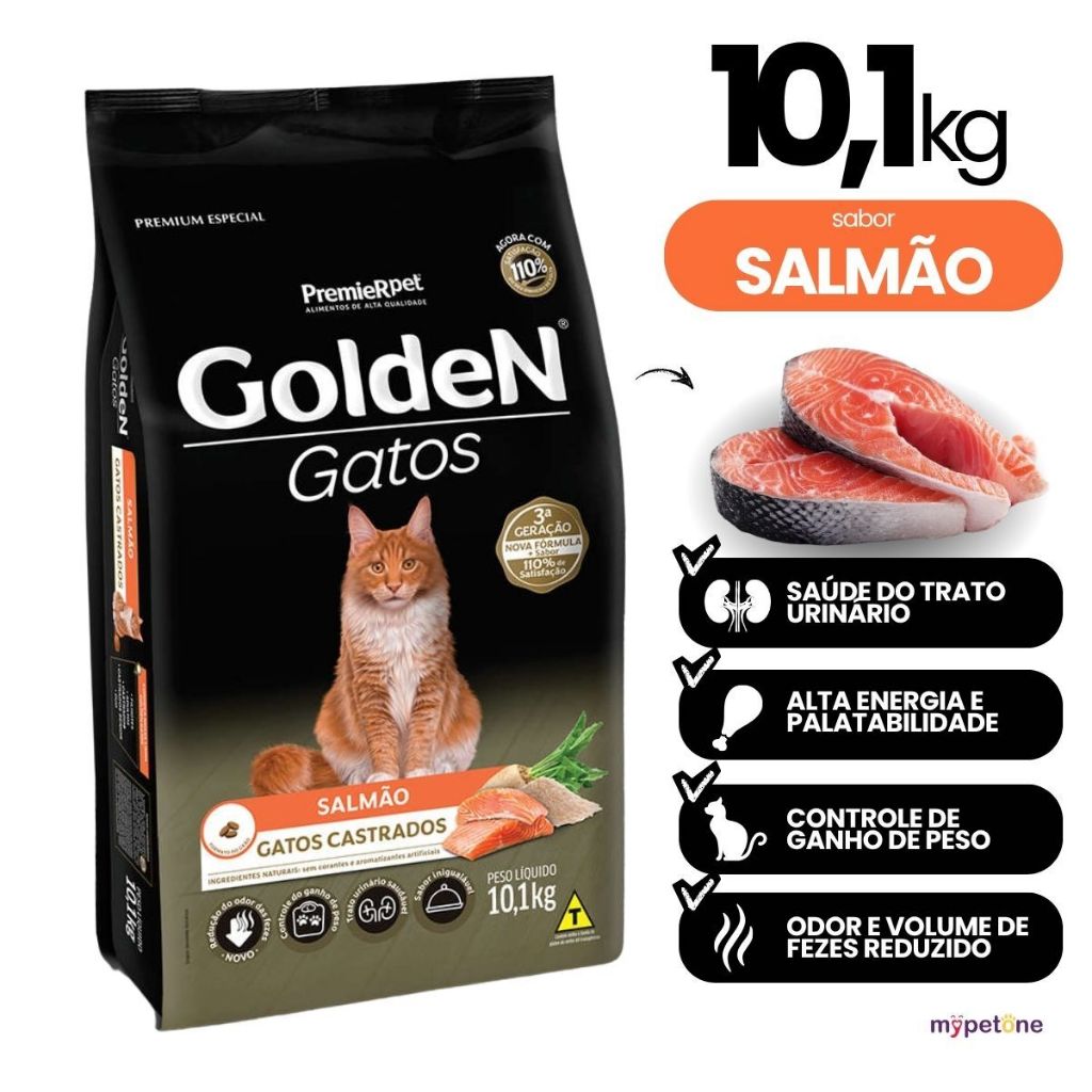 Ração Golden Fórmula Gatos Castrados Sabor Salmão 10,1kg