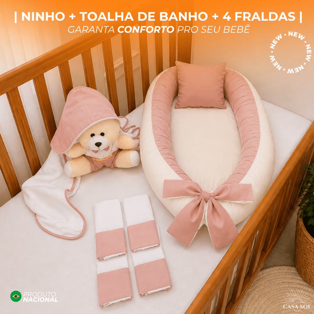 ENXOVAL COMPLETO | NINHO REDUTOR | TOALHA DE BANHO | 4 FRALDAS | 400 FIOS | LISOS