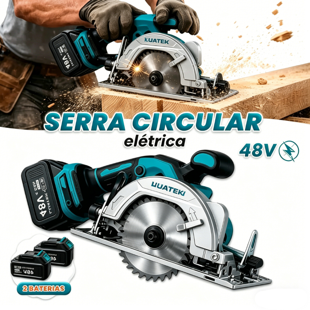 Serra Circular Elétrica Luatek LWJ-604 48V 125MM 4500 RPM com Bateria para Corte de Madeira