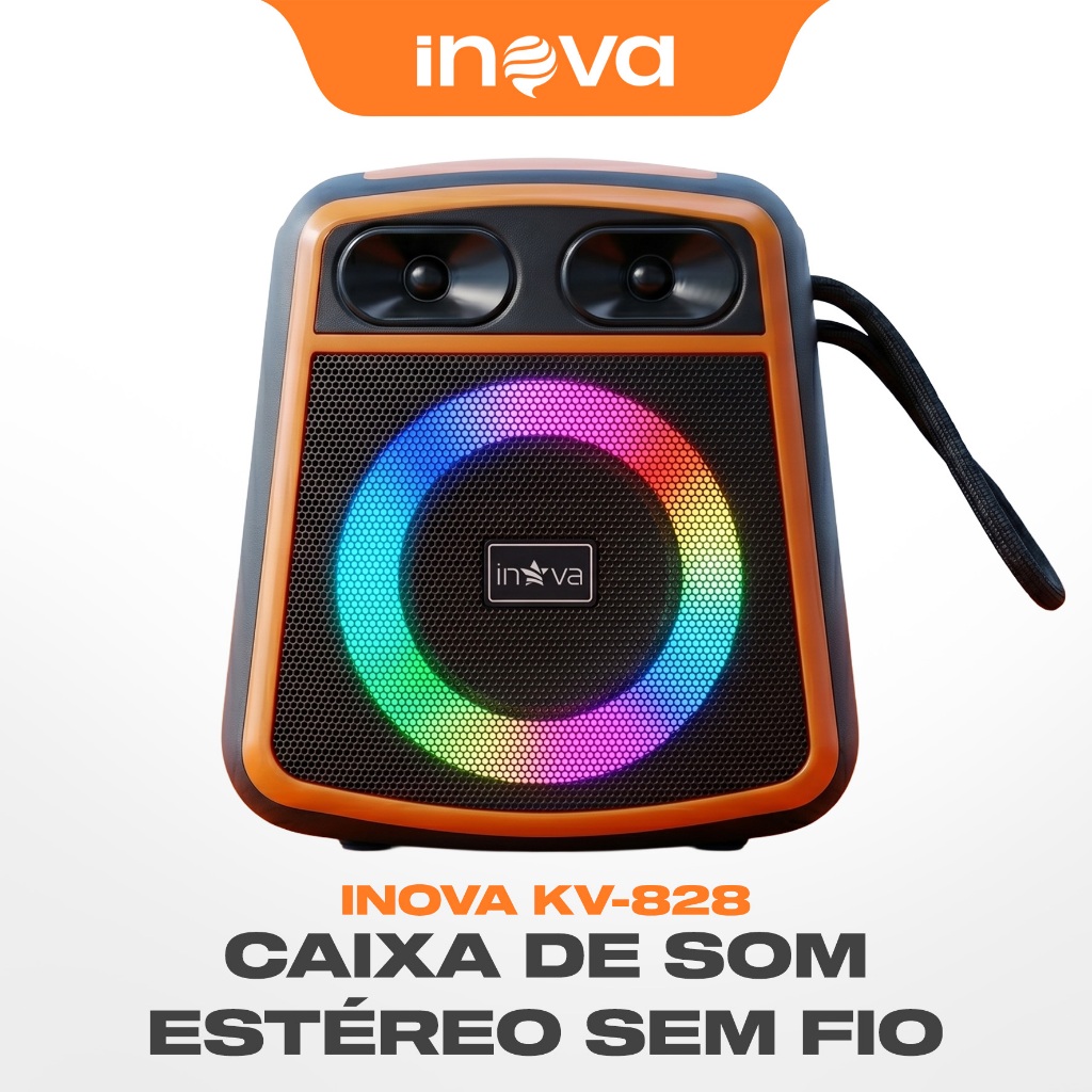 INOVA Caixa de Som Bluetooth Portátil 10W RGB Som Estéreo TWS Rádio FM Entrada Cartão de Memória