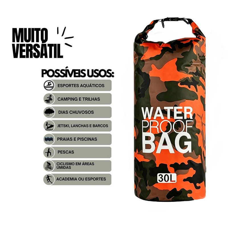 30L Mochila Impermeável — Bolsa Camuflada para Trilha, Mergulho e Natação