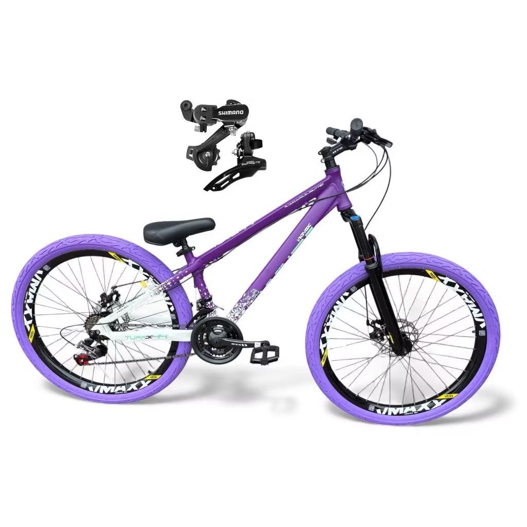 Bicicleta VikingX Tuff44 Aro26 21V Câmbios Shimano Rodas Vmaxx Pneu Flame Roxo - Roxo Branco
