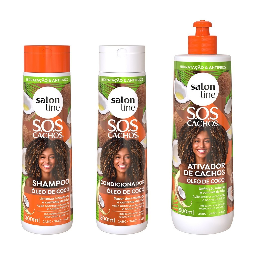 Kit SOS Cachos Coco Shampoo + Condicionador + Ativador de Cachos Salon Line