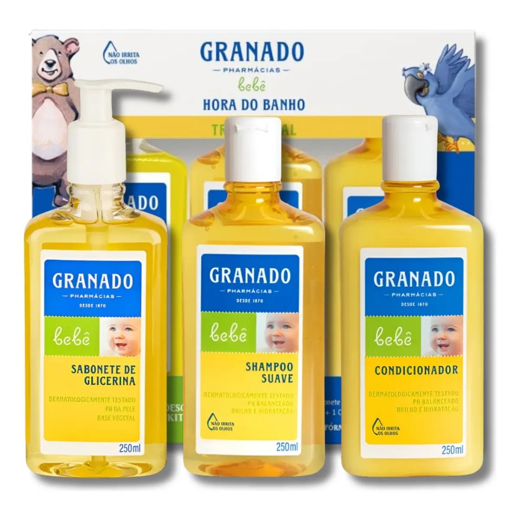 Kit Granado Bebê Trio Shampoo Condicionador Sabonete Líquido Presente Hora do Banho Chá de Bebe - Mais vendido