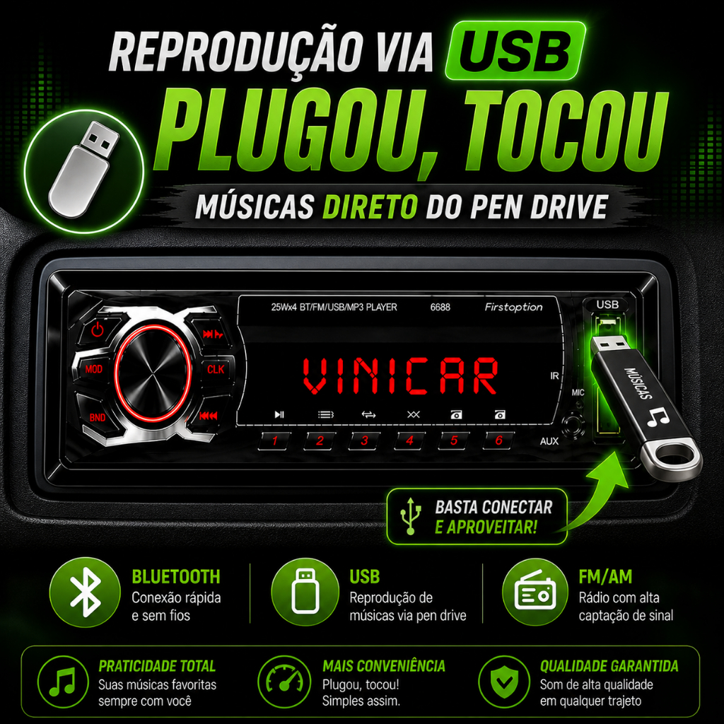 Radio Mp3 Alta Qualidade Carro Bluetooth Usb Sd First Option