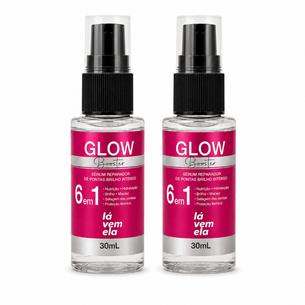 Kit com 02 Sérum Glow Booster Reparador De Pontas - Brilho Intenso 6 em 1 -LÁ VEM ELA - 30 ml