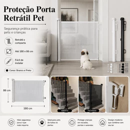 Portão Tela Segurança Automático Bebês Pets Retrátil Cercadinho Porta Grade 180cm Escada Porta
