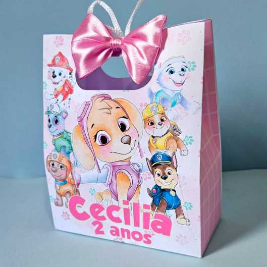 Sacolinha Personalizada Tema Patrulha Canina aquarela rosa lembrancinha - Pegue e Monte