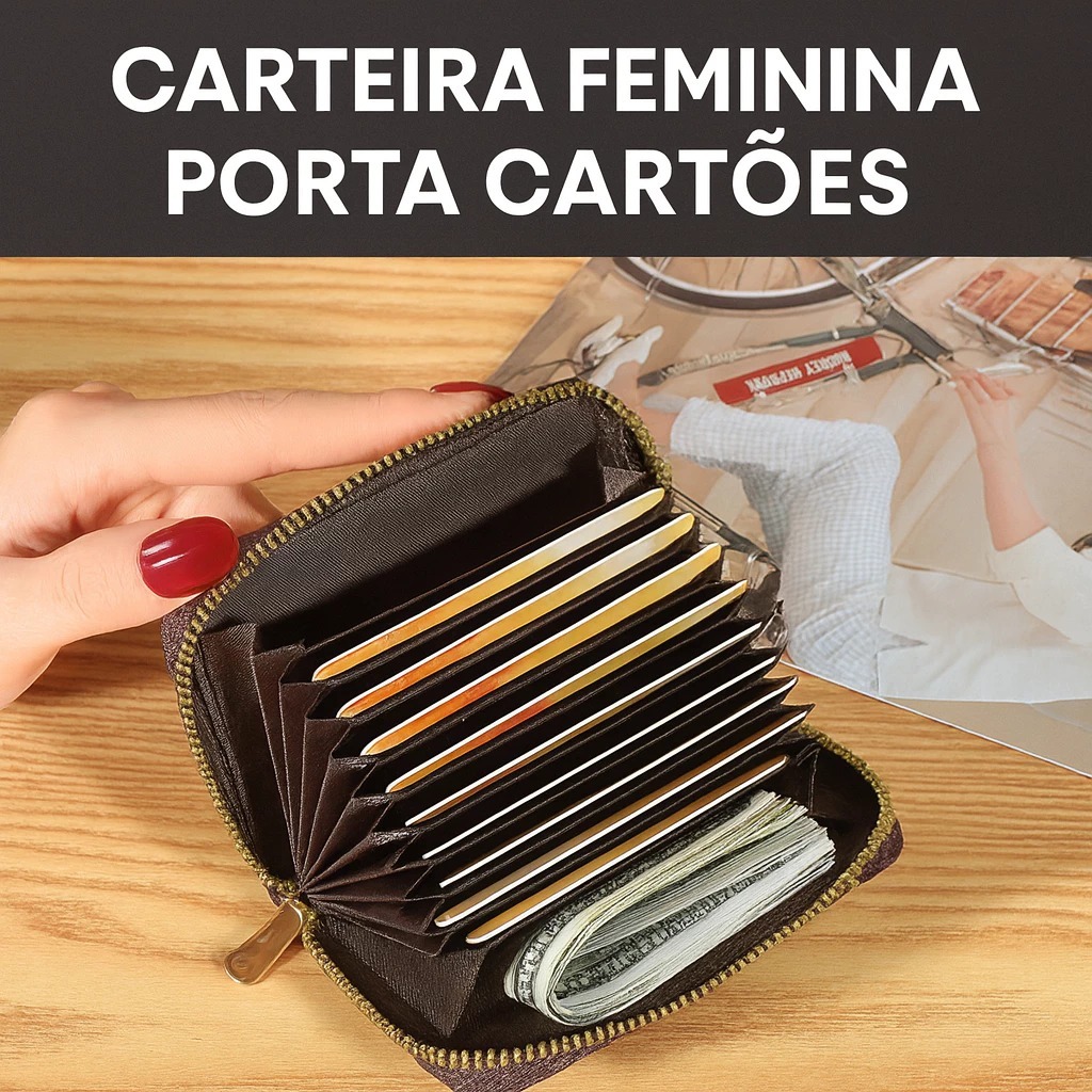 Mini Carteira Feminina Porta Cartão com Zíper Compacta Moderna e Segura