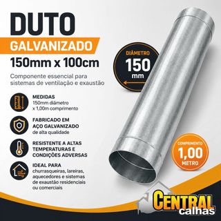 Tubo/duto Aço Galvanizado P/ Chaminé 15cm (150mm)x 1m Aço