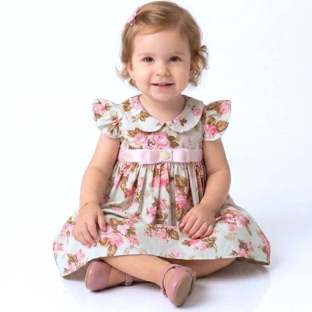 Roupa Bebê Menina Vestido Curto Soltinho Florido 100% Algodão Para Festas Aniversários