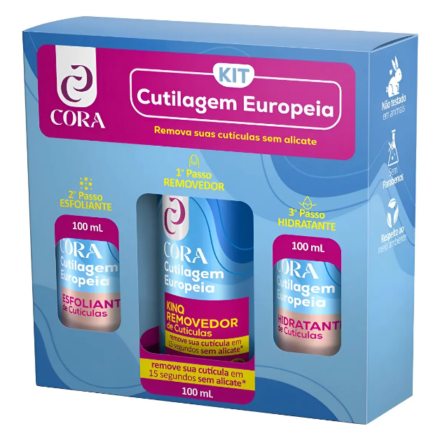 Kit Cora Cutilagem Europeia Gel + Esfol + Hidr + Empurrador