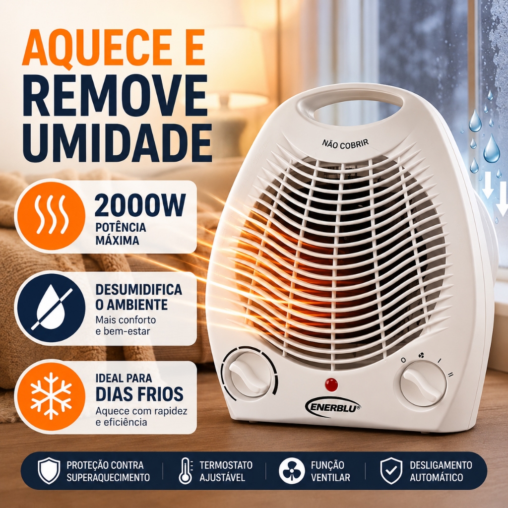 Aquecedor Elétrico 2000W com Desumidificador e Termostato