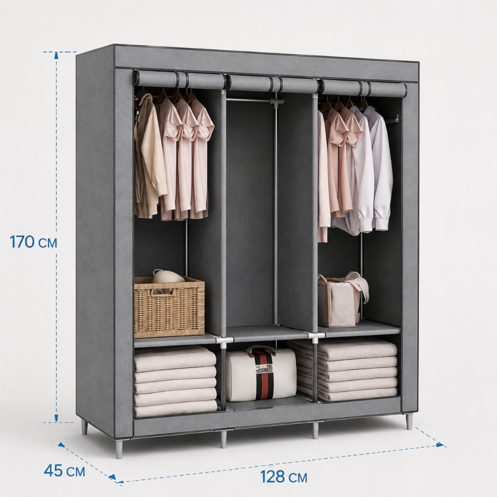 Guarda-Roupa Dobrável TNT 3 Portas com Estrutura de Ferro 170x128x45 cm NV