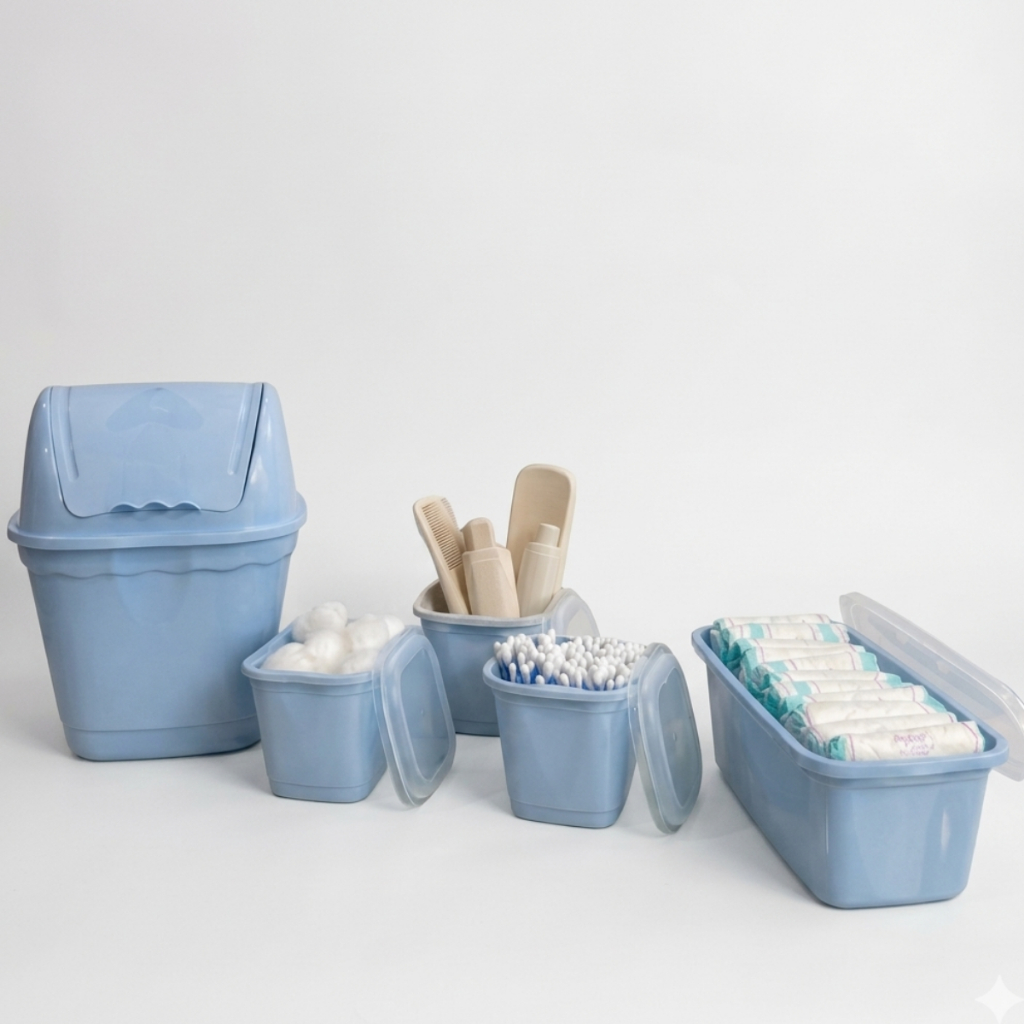 Kit Higiene Bebe Azul Menino 5 Peças Pratico Rosa Menina Kit Potes Higiene
