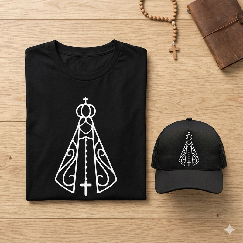 Kit Camiseta + Boné Trucker Telinha Nossa Senhora Camiseta Algodão Premium Oferta