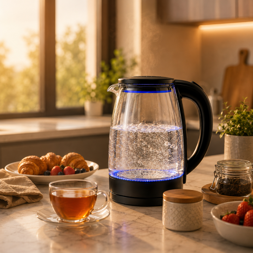Chaleira Elétrica 1,8L Vidro Transparente Aquecimento Rápido Café Chá Cozinha Moderna