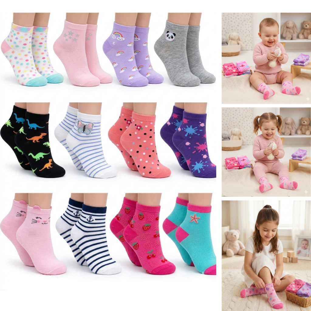 Kit Pares de Meia Infantil e Bebê Menina Feminina Vários Tamanhos cores e estampas delicadas