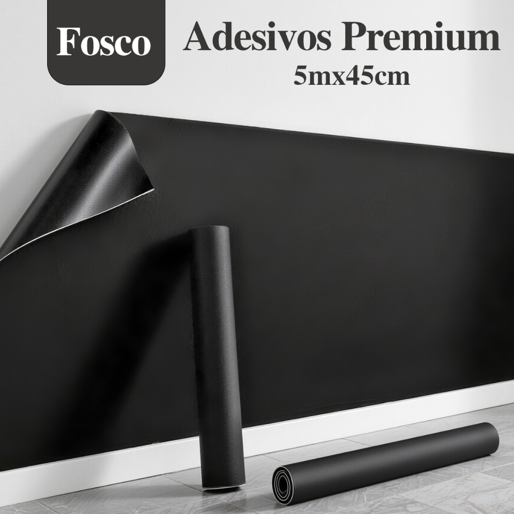Papel Contact Adesivo Preto Fosco 5m Lavável Decoração para Sala, Quarto, Cozinha, Banheiro e Móveis