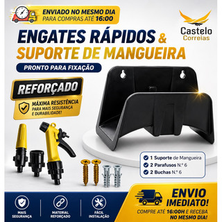 Suporte de mangueira ,esguicho, buchas e parafusos.