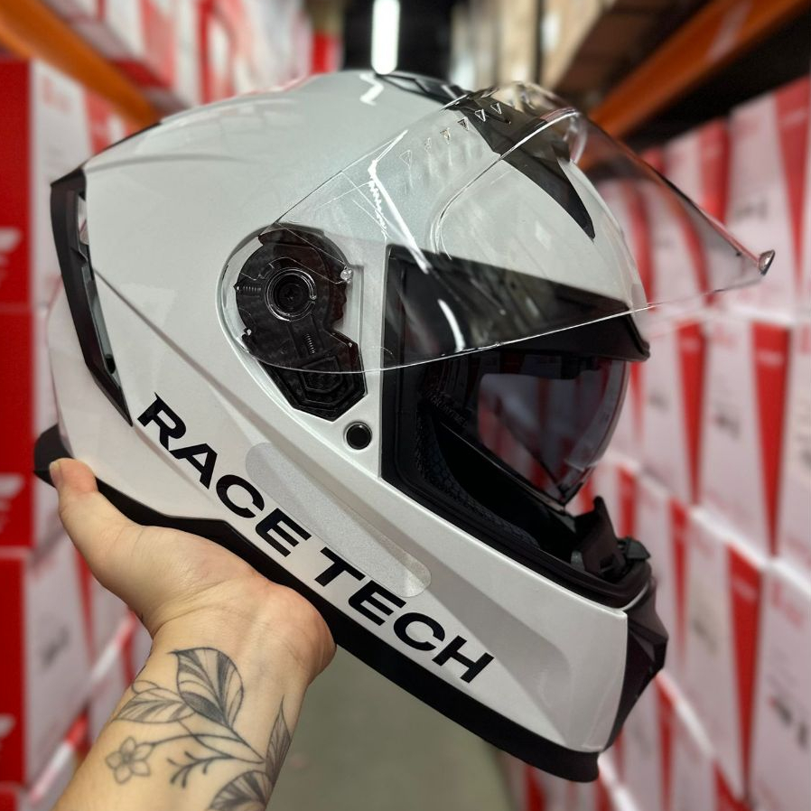 CAPACETE MOTO RACE TECH VOLT MONOCOLOR BRANCO BRILHANTE NOVO COM ÓCULOS SOLAR BARATO OFERTA TOP