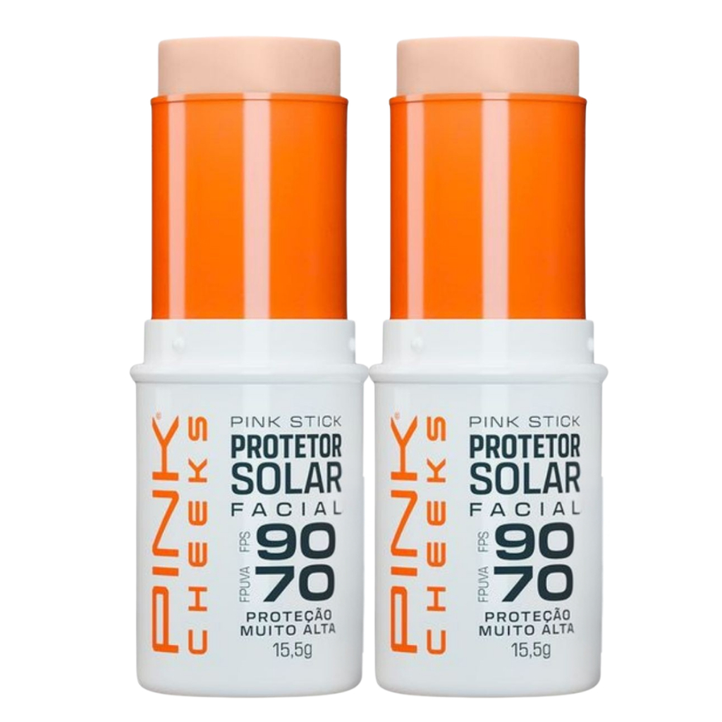 Kit 2 Protetor Solar E Base Pink Stick 14g FPS 90 Cor 10 Km - Pink Cheeks