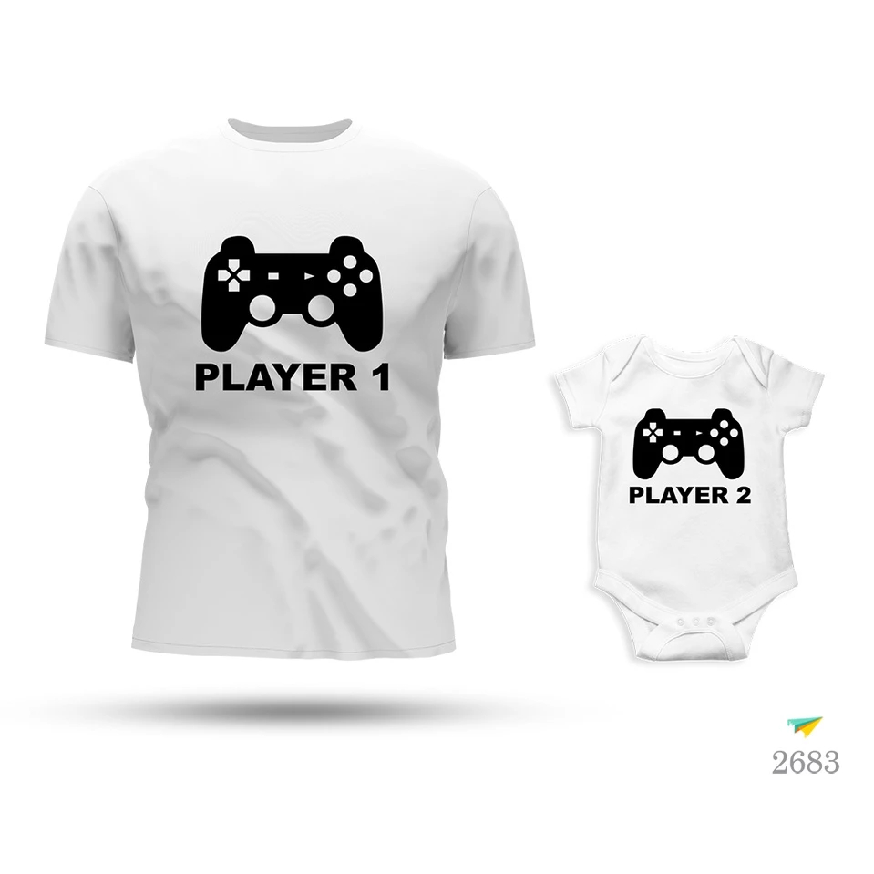 Kit 3 peças Tal Pai Tal Filho Body e Camiseta Player 1 Player 2 Branco
