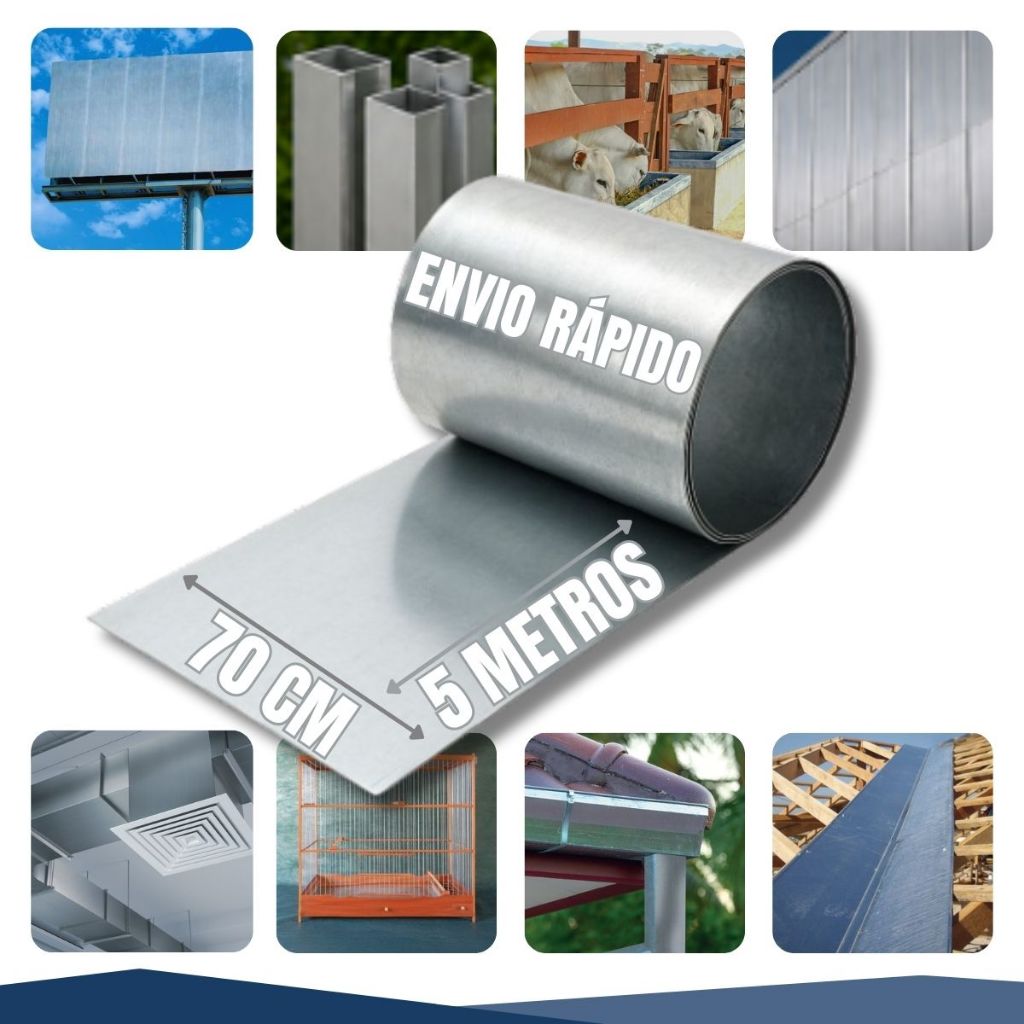 Bobina Chapa 70 Cm X 5 M Rolo Galvanizada Calha Rufo