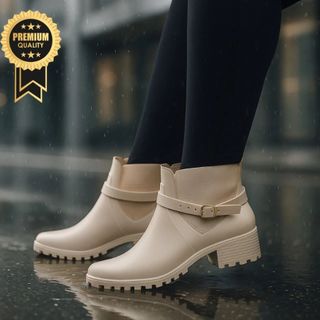Bota Galocha Feminina 100% Impermeável Macia Leve Confortável Salto Antiderrapante Inverno Neve Chuva Fivela Metal