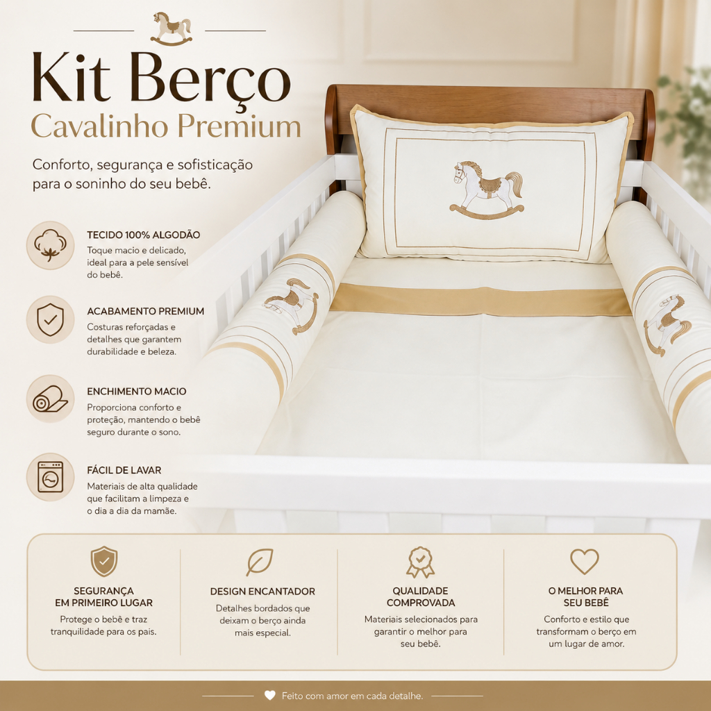 Kit Berço Completo  com Mosquiteiro Antialérgico Macio Menina Berço Americano