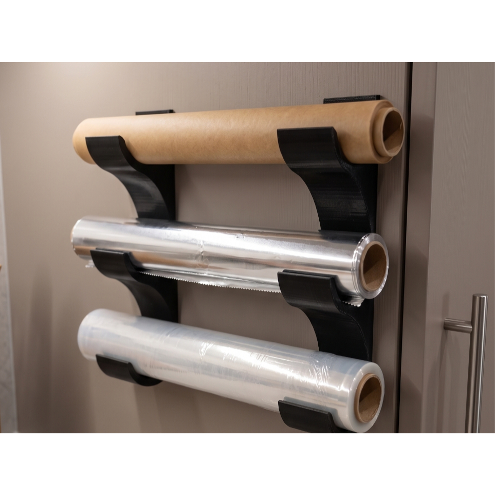 Suporte organizador de rolo papel alumínio e filme plástico papel manteiga Organizador de cozinha / armários