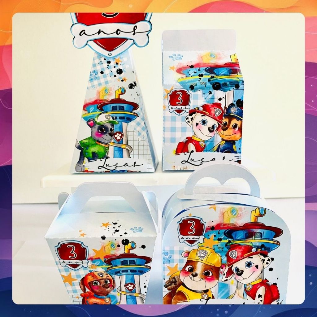 PEGUE E MONTE Kit Personalizado PATRULHA CANINA AQUARELA | Kit Completo | Caixinhas Personalizadas | Lembrancinhas